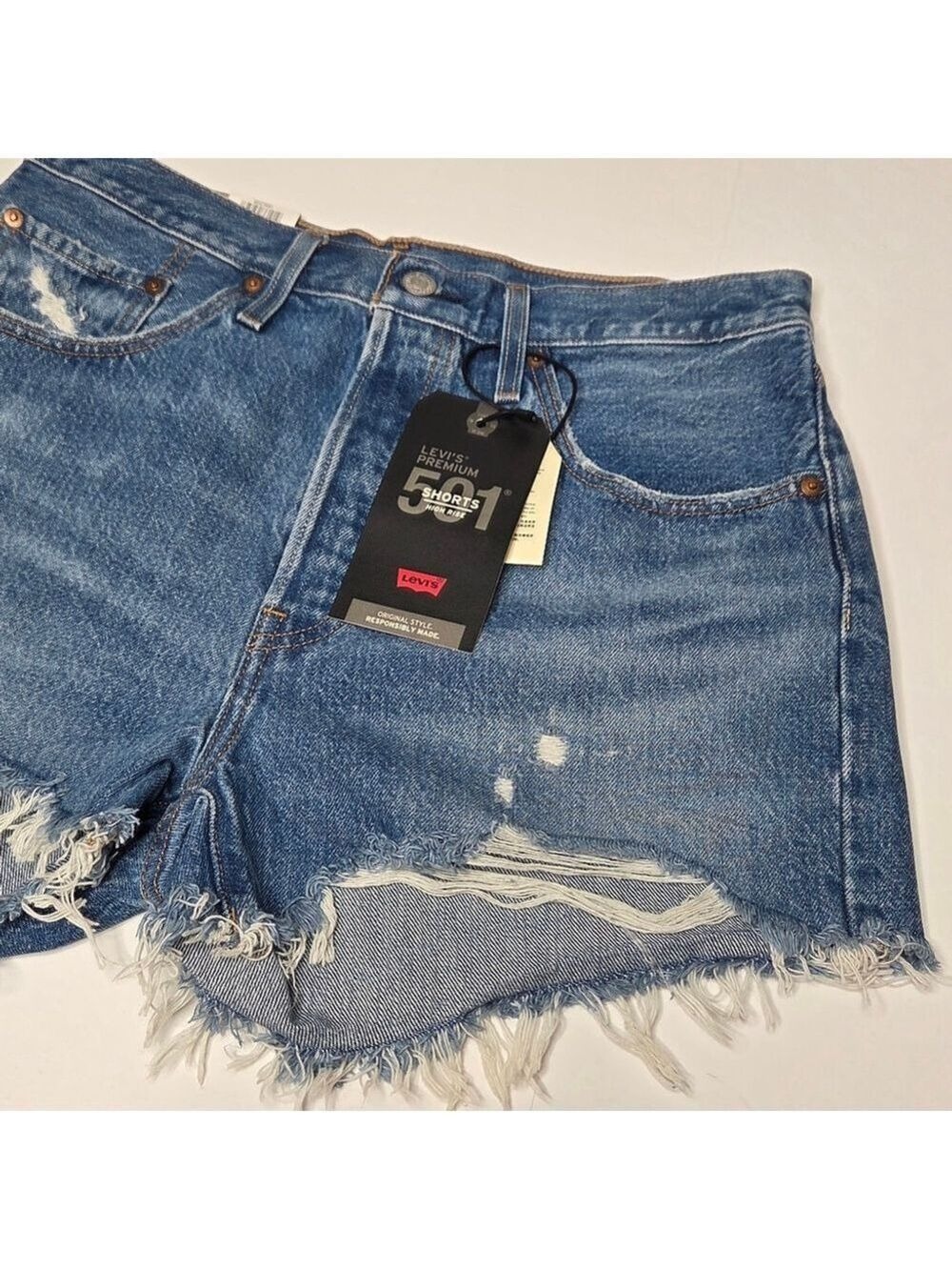 Levi's 501 Original Style Premium Denim High Rise Shorts Cut Off Women's Size 31 - Picture 5 of 16